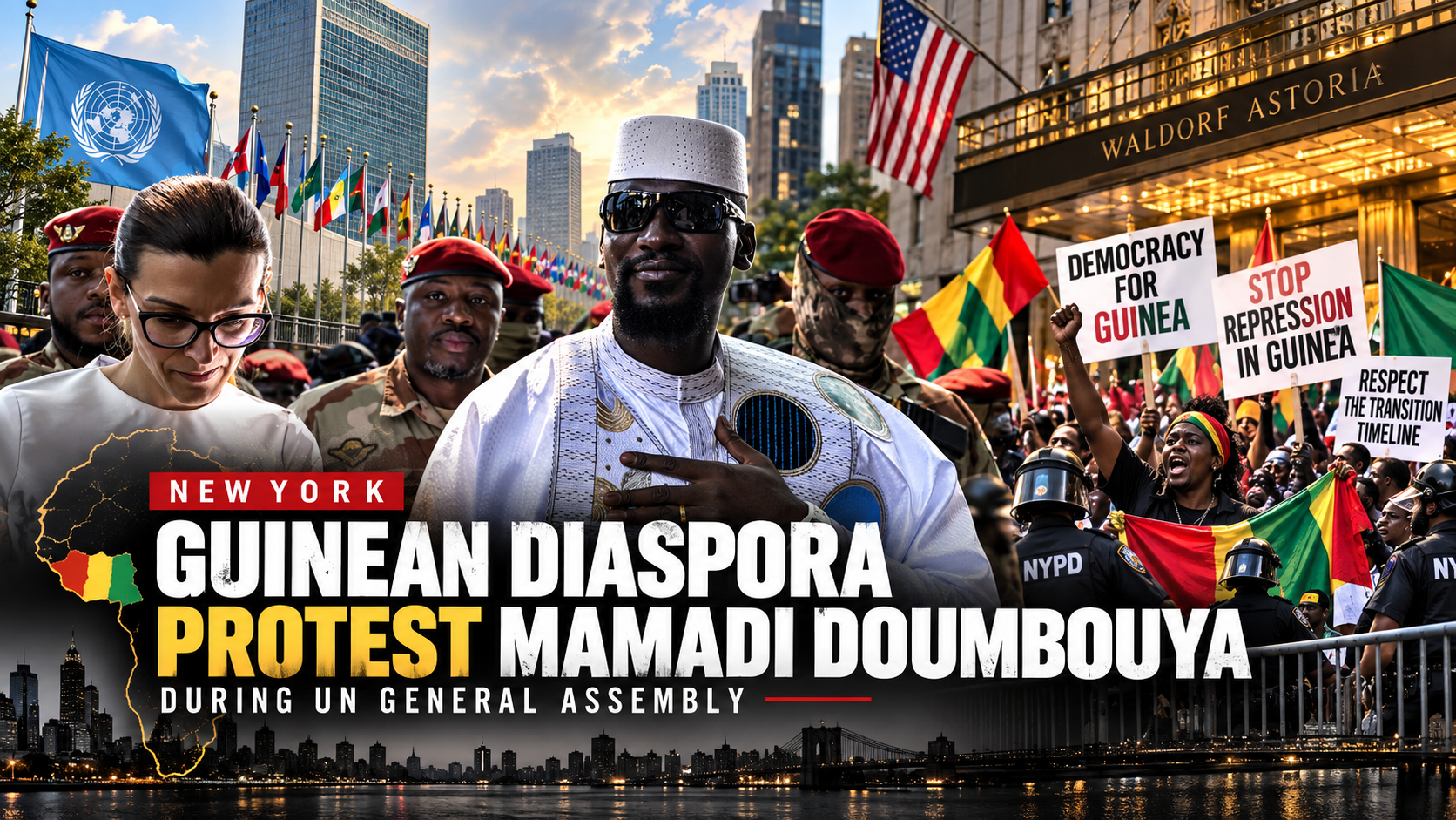 🇬🇳 Guinean Diaspora Protest Mamadi Doumbouya During UN General Assembly in New York