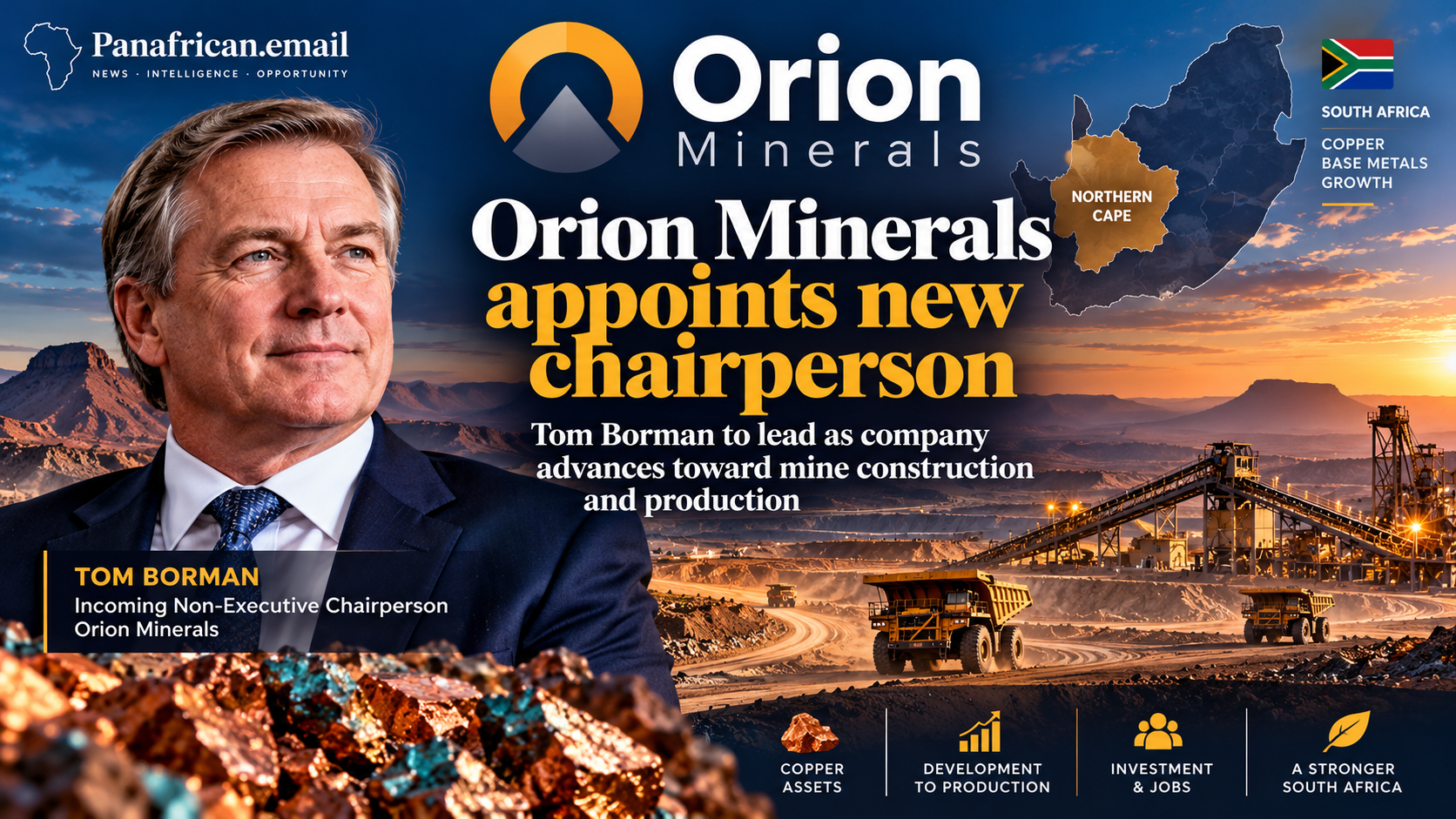 🇿🇦 Orion Minerals Names Tom Borman as Incoming Chair as Company Moves Toward Mine Construction