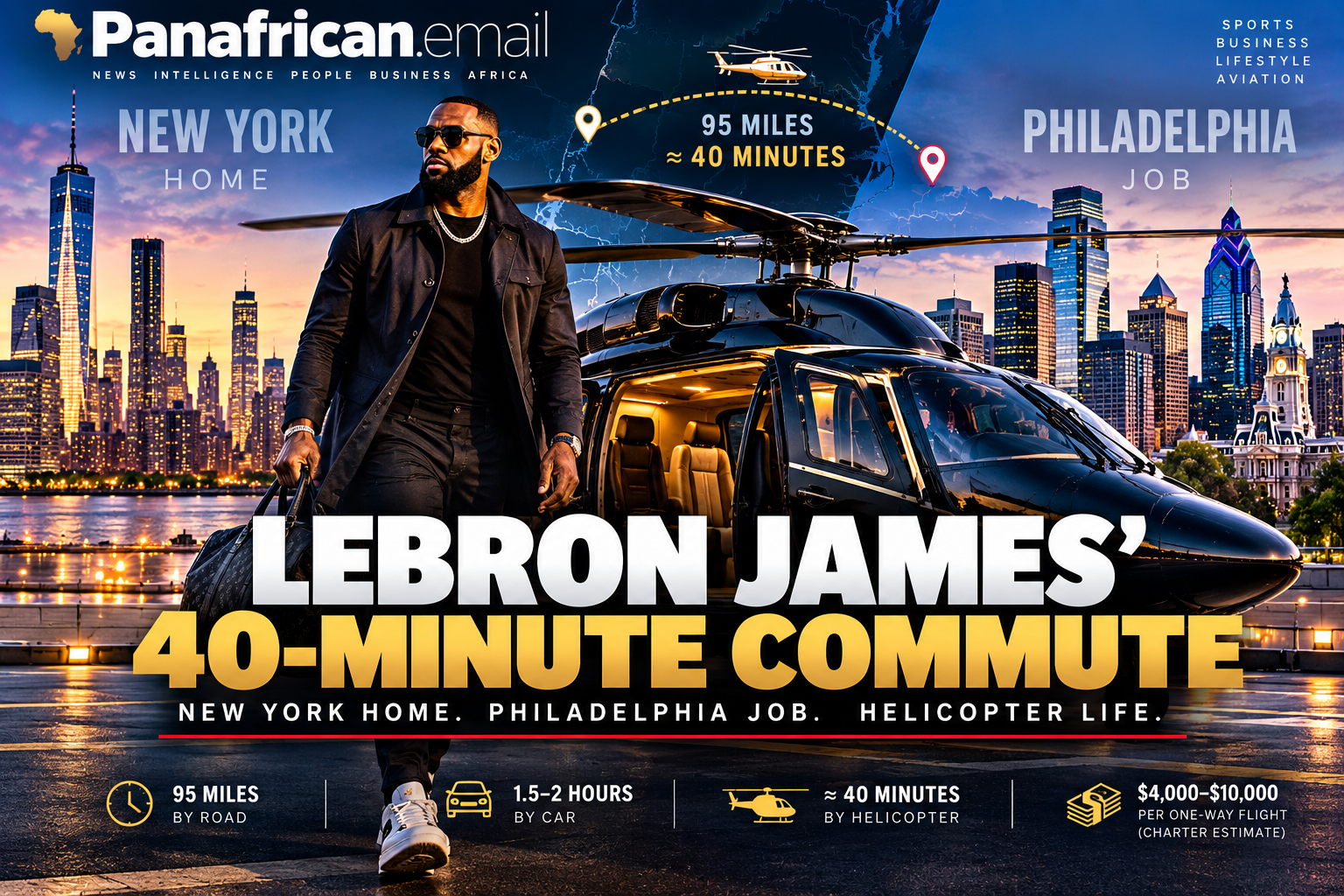 🇺🇸 LeBron James’ 40-Minute Helicopter Commute: Living in New York, Working in Philadelphia