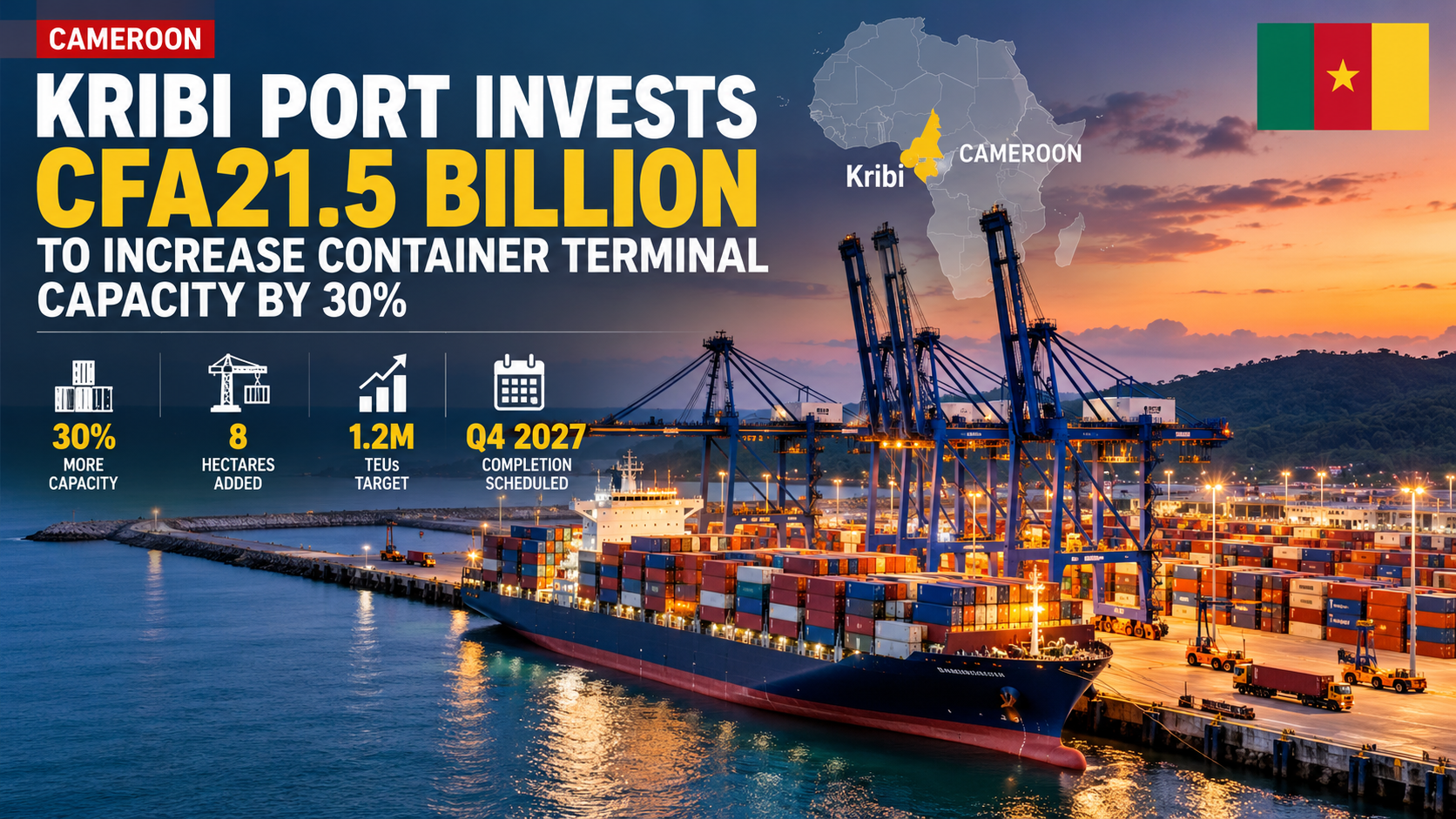 🇨🇲 Cameroon’s Kribi Port Invests CFA21.5 Billion to Increase Container Terminal Capacity by 30%